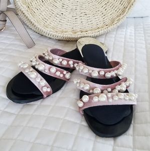 Leith pearl and velvet sandals